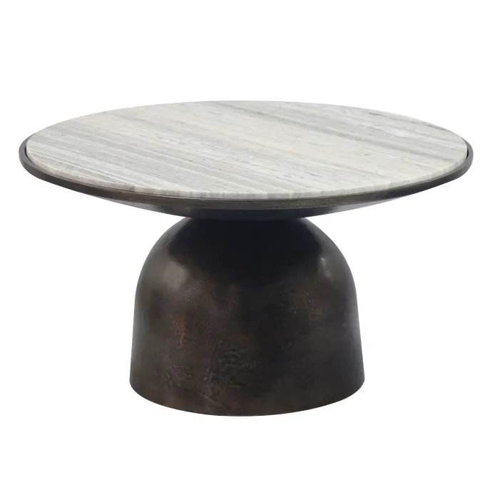 Couchtisch mit Marmor Platte weiß Wohnzimmertisch Sofatisch Metall rund 60cm