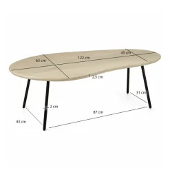 Couchtisch Nierenform 122cm Massivholz white wash Wohnzimmertisch Beistelltisch
