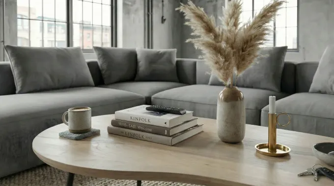 Couchtisch Nierenform 122cm Massivholz white wash Wohnzimmertisch Beistelltisch