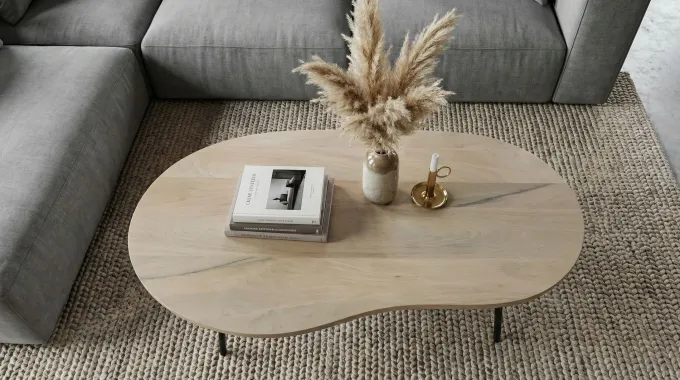 Couchtisch Nierenform 122cm Massivholz white wash Wohnzimmertisch Beistelltisch