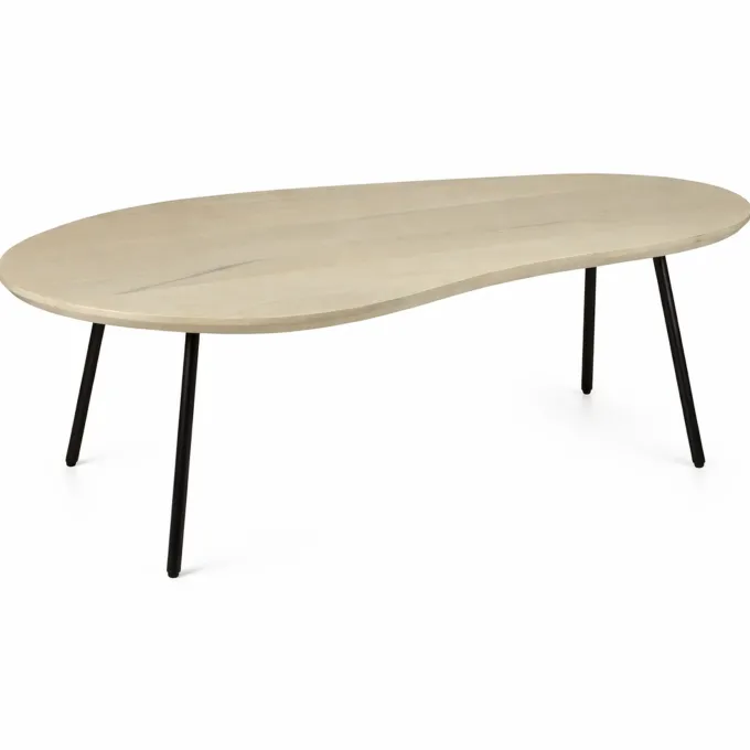 Couchtisch Nierenform 122cm Massivholz white wash Wohnzimmertisch Beistelltisch
