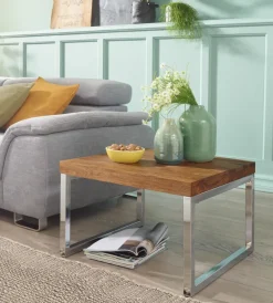 Couchtisch quadratisch 60cm Sheesham Massivholz Wohnzimmertisch Beistelltisch