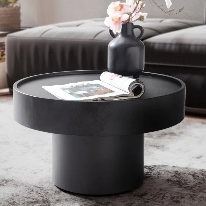 Couchtisch rund 60cm Metall schwarz Wohnzimmertisch Alu Sofatisch Beistelltisch
