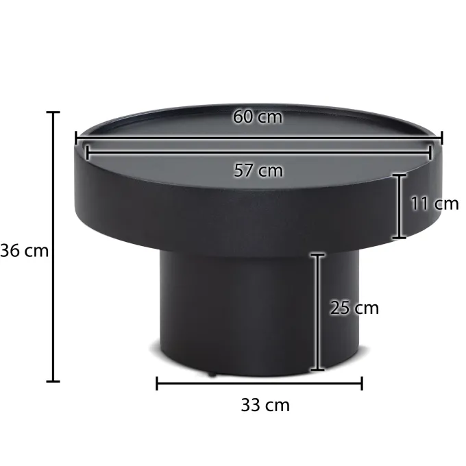 Couchtisch rund 60cm Metall schwarz Wohnzimmertisch Alu Sofatisch Beistelltisch