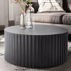 Couchtisch rund 70cm Metall Schwarz Handgefertigt Alu Wohnzimmertisch Sofatisch