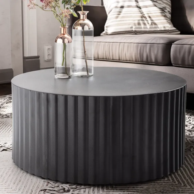 Couchtisch rund 70cm Metall Schwarz Handgefertigt Alu Wohnzimmertisch Sofatisch