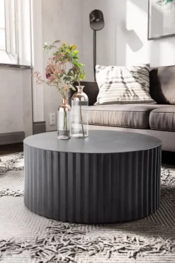 Couchtisch rund 70cm Metall Schwarz Handgefertigt Alu Wohnzimmertisch Sofatisch