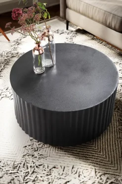 Couchtisch rund 70cm Metall Schwarz Handgefertigt Alu Wohnzimmertisch Sofatisch