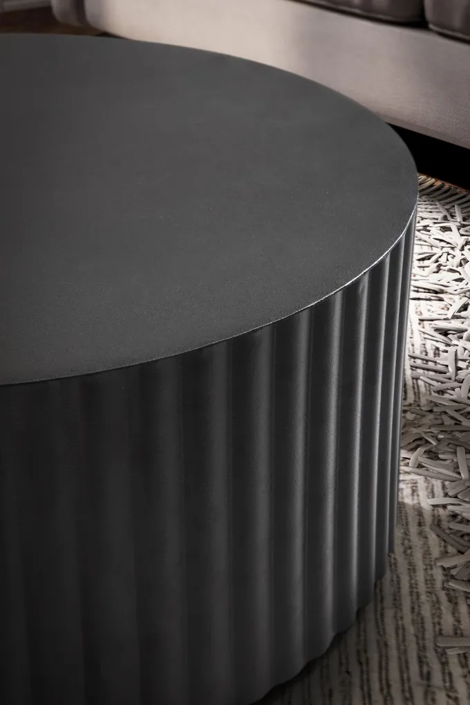 Couchtisch rund 70cm Metall Schwarz Handgefertigt Alu Wohnzimmertisch Sofatisch
