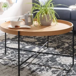 Couchtisch Rund 80cm Skandinavisches Eiche Design Wohnzimmertisch Kreuzgestell