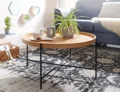 Couchtisch Rund 80cm Skandinavisches Eiche Design Wohnzimmertisch Kreuzgestell
