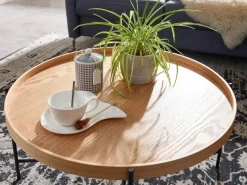 Couchtisch Rund 80cm Skandinavisches Eiche Design Wohnzimmertisch Kreuzgestell