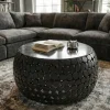 Couchtisch rund 65cm Sofatisch Aluminium schwarz Metall Marmor Wohnzimmertisch