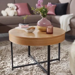 Couchtisch Rund Ø70cm Stauraum Skandinavisches Design Eiche Wohnzimmertisch Holz