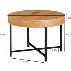 Couchtisch Rund Ø70cm Stauraum Skandinavisches Design Eiche Wohnzimmertisch Holz