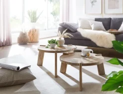 Couchtisch Set 2er Massivholz rund Wohnzimmertisch Beistelltisch Satztische