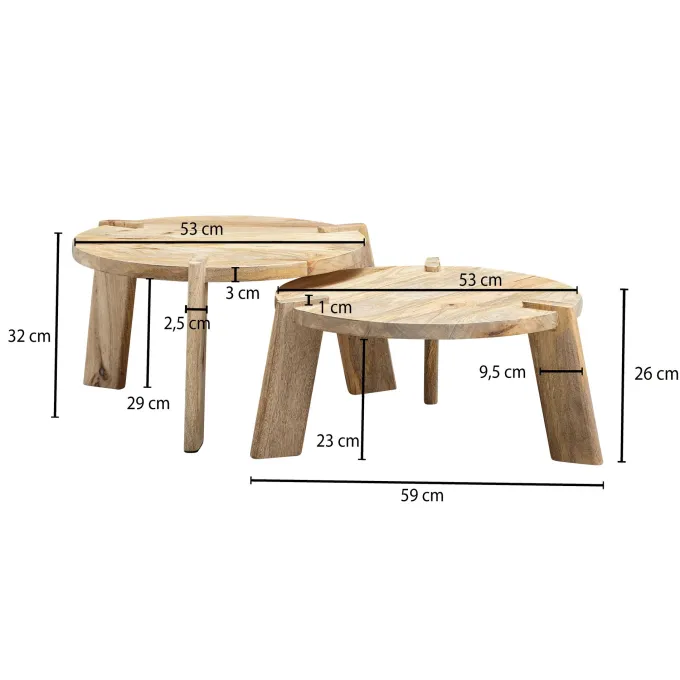 Couchtisch Set 2er Massivholz rund Wohnzimmertisch Beistelltisch Satztische