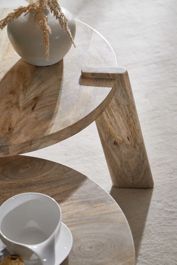 Couchtisch Set 2er Massivholz rund Wohnzimmertisch Beistelltisch Satztische