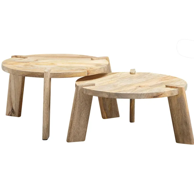 Couchtisch Set 2er Massivholz rund Wohnzimmertisch Beistelltisch Satztische