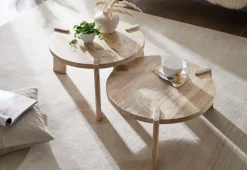 Couchtisch Set 2er Massivholz rund Wohnzimmertisch Beistelltisch Satztische