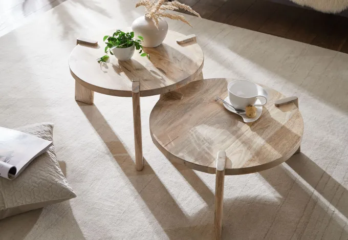 Couchtisch Set 2er Massivholz rund Wohnzimmertisch Beistelltisch Satztische