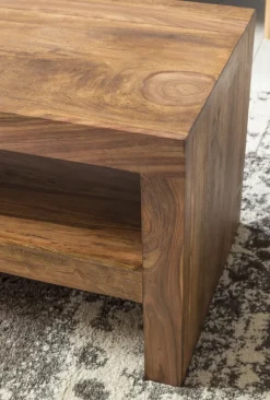 Couchtisch Sheesham Massivholz 110cm Rechteckiger Wohnzimmertisch mit Ablage