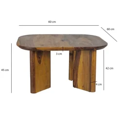 Couchtisch Sheesham Massivholz 60cm quadratisch Handgefertigter Wohnzimmertisch