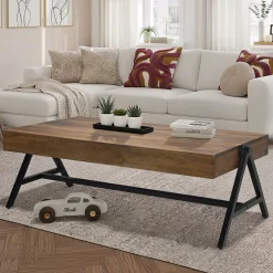 Couchtisch Sheesham Massivholz 120cm rechteckiger Wohnzimmertisch Industrial