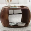 Couchtisch Sheesham Massivholz rund 60 cm Wohnzimmertisch Ablagefach Landhaus