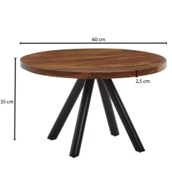 Couchtisch Sheesham Massivholz rund Ø60cm Wohnzimmertisch Metallbeine Industrial