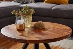 Couchtisch Sheesham Massivholz rund Ø60cm Wohnzimmertisch Metallbeine Industrial