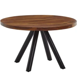 Couchtisch Sheesham Massivholz rund Ø60cm Wohnzimmertisch Metallbeine Industrial