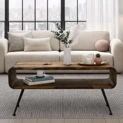 Couchtisch Sheesham Massiv Metallbeinen 100cm Industrial Retro Wohnzimmertisch