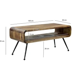 Couchtisch Sheesham Massiv Metallbeinen 100cm Industrial Retro Wohnzimmertisch