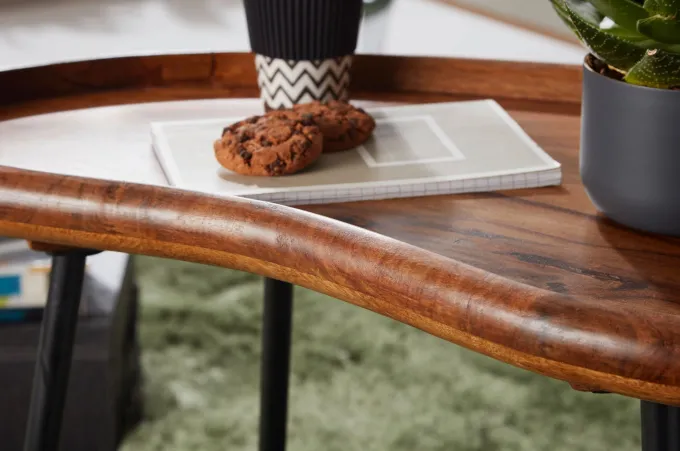 Couchtisch 2-teilig Massivholz Satztische Wohnzimmertisch Nierentisch Holz-Tisch