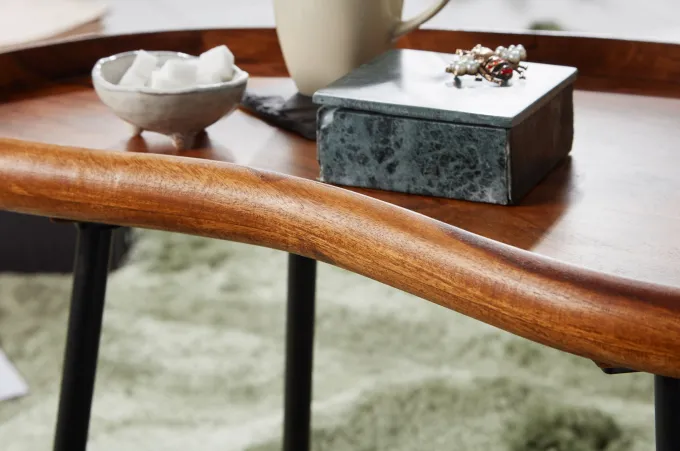 Couchtisch 2-teilig Massivholz Satztische Wohnzimmertisch Nierentisch Holz-Tisch
