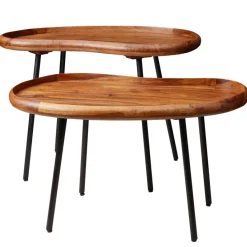 Couchtisch 2-teilig Massivholz Satztische Wohnzimmertisch Nierentisch Holz-Tisch