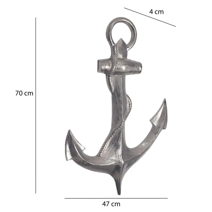 Deko Anker FineBuy Wanddeko 70 cm Silber XXL Maritim Aluminium Modern Wohndeko