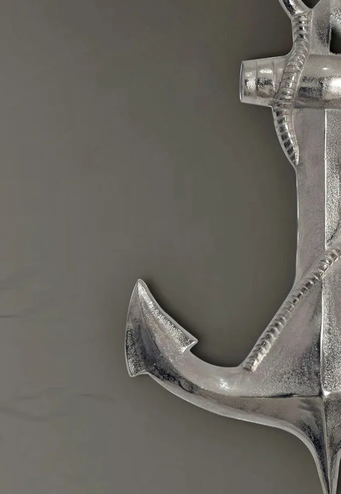 Deko Anker FineBuy Wanddeko 70 cm Silber XXL Maritim Aluminium Modern Wohndeko