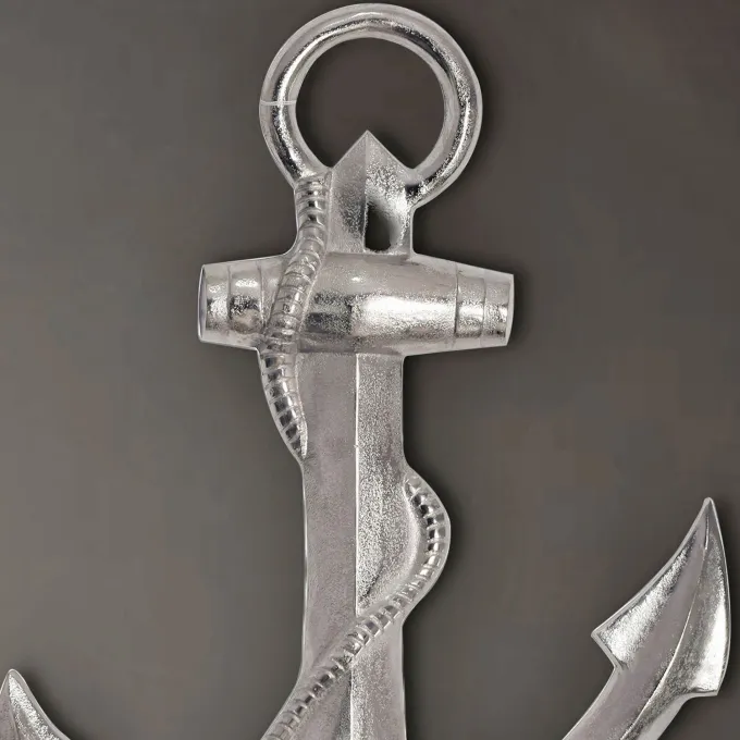 Deko Anker FineBuy Wanddeko 70 cm Silber XXL Maritim Aluminium Modern Wohndeko