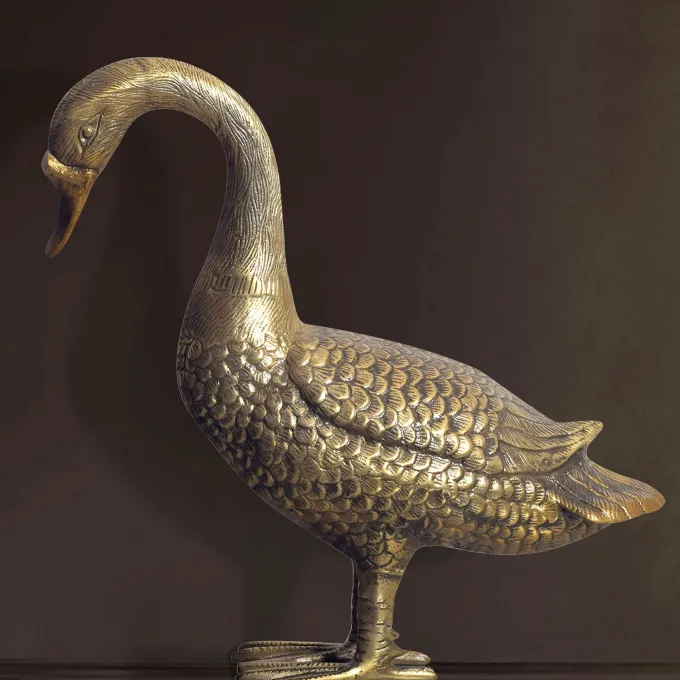 Dekofigur FineBuy Deko Gans Gold 46 cm Aluminium Statue Wohndeko Dekoration