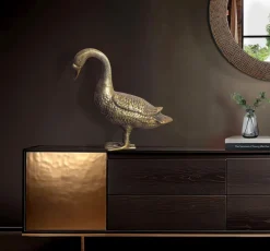 Dekofigur FineBuy Deko Gans Gold 46 cm Aluminium Statue Wohndeko Dekoration
