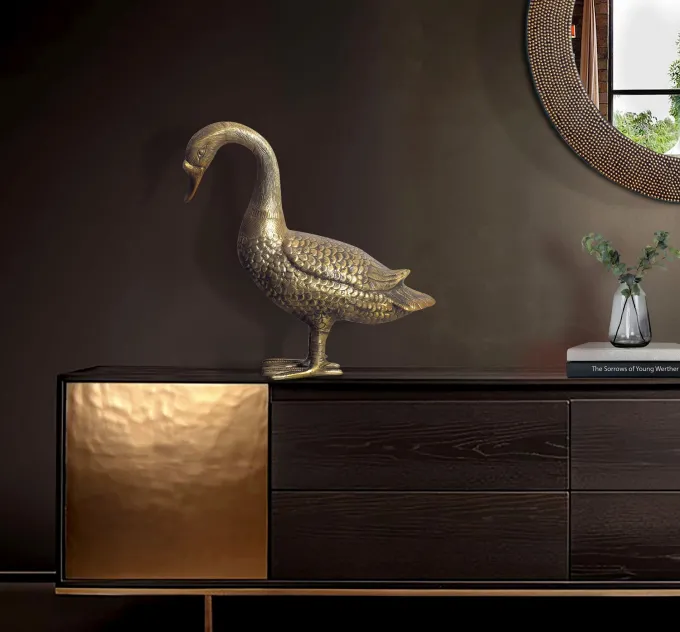 Dekofigur FineBuy Deko Gans Gold 46 cm Aluminium Statue Wohndeko Dekoration