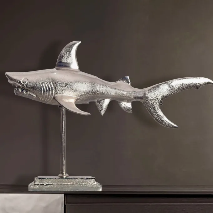 Deko Hai FineBuy 70 cm Aluminium Wohndeko Design Dekoration Maritim Modern Alu