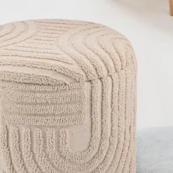 Dekohocker FineBuy Sitzhocker mit Stauraum Baumwolle rund 40x45 cm Beige Boho