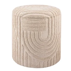 Dekohocker FineBuy Sitzhocker mit Stauraum Baumwolle rund 40x45 cm Beige Boho