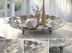 Dekoschale Blätter Aluminium Schale 49cm Tischdeko Metall Wohnaccessoire Alu