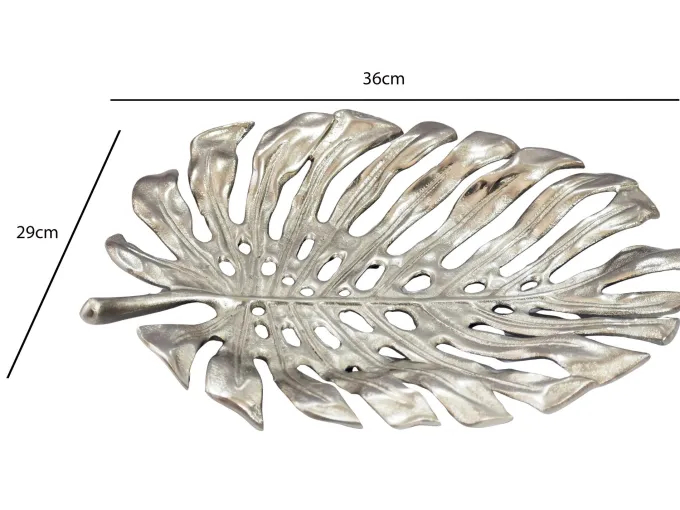 Dekoschale Metall 36cm Blatt Standdeko Design Tischdeko Obstschale Deko Alu