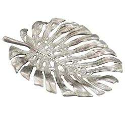 Dekoschale Metall 36cm Blatt Standdeko Design Tischdeko Obstschale Deko Alu