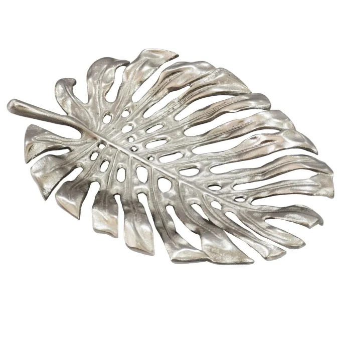 Dekoschale Metall 36cm Blatt Standdeko Design Tischdeko Obstschale Deko Alu